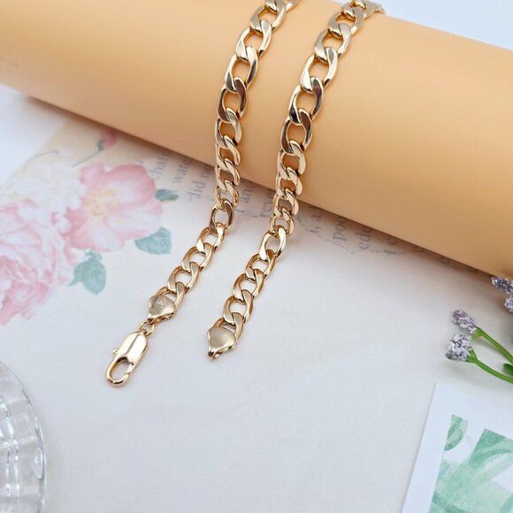 Rose Gold Cuban Chain Necklace Gold Plated Brass 49cm (19.3 Inches), XPNL0064 - Picture 10 of 12